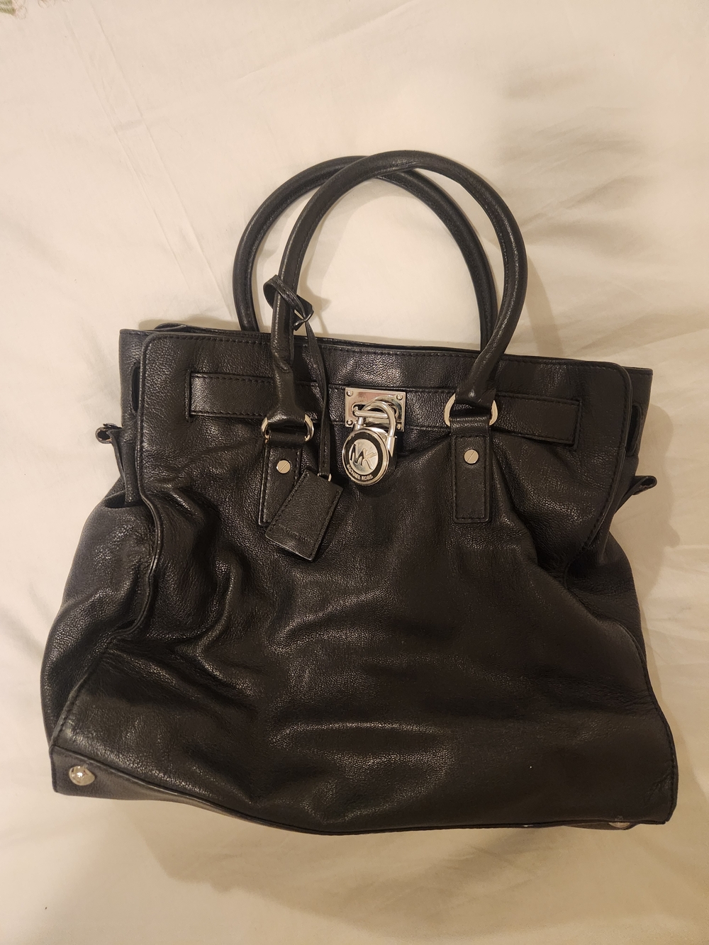 Michael Kors Black Leather Satchel with Silver Hardware